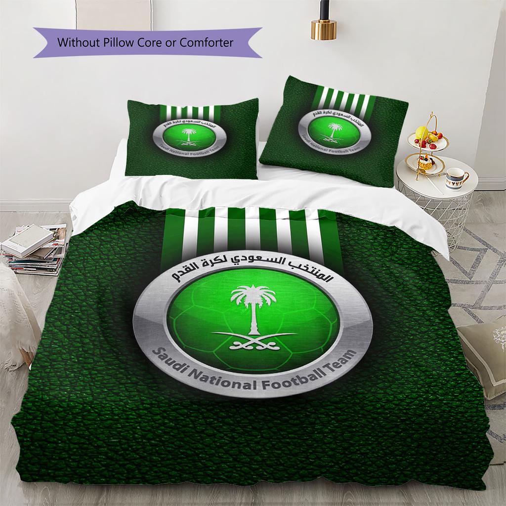 Saudi Senior National Football Team Pattern Bedding,Quilt Set Quilt Cover Pillowcase Home Gift(1 * duvet cover + 2 * pillowcase, without core)