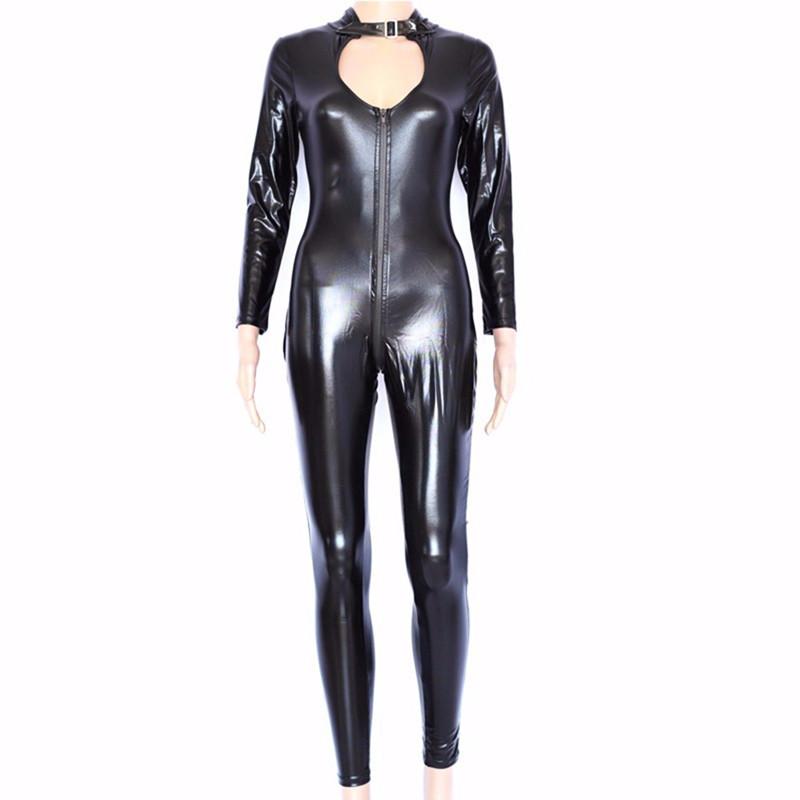Женское сексуальное модное черное нижнее белье Collant Femme, латексный кожаный комбинезон, маскарадный костюм, молния спереди и сзади, игрушки для взрослых для нее