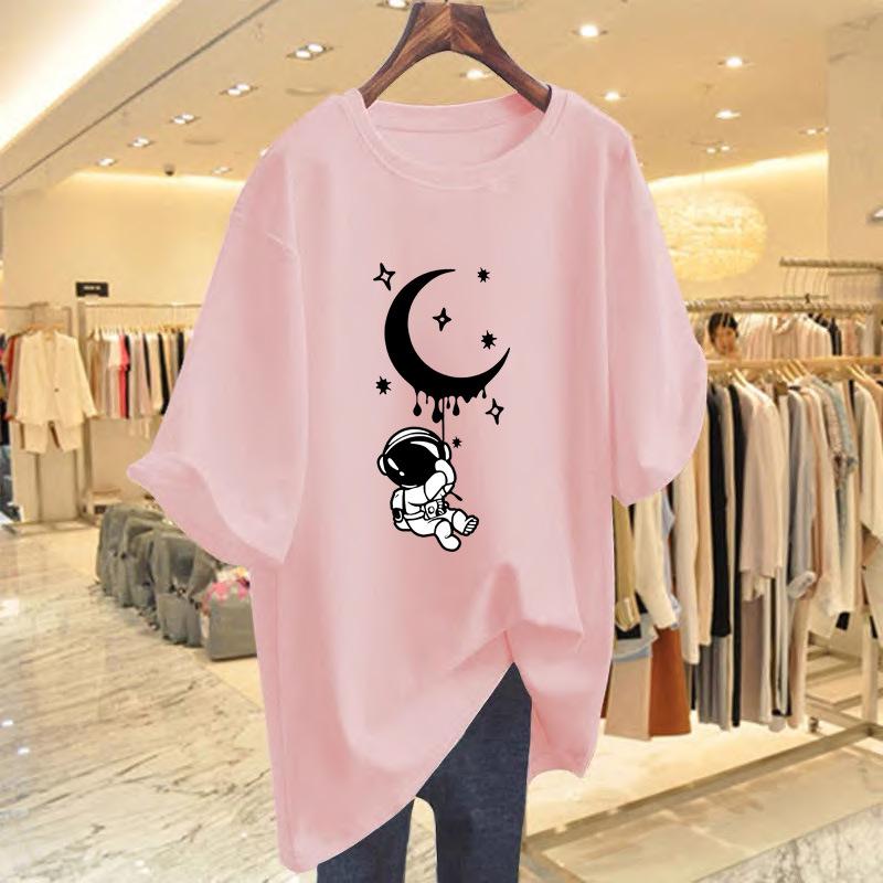 Женская футболка свободного кроя в корейском стиле с мультяшным принтом - с коротким рукавом, больших размеров для весны/лета