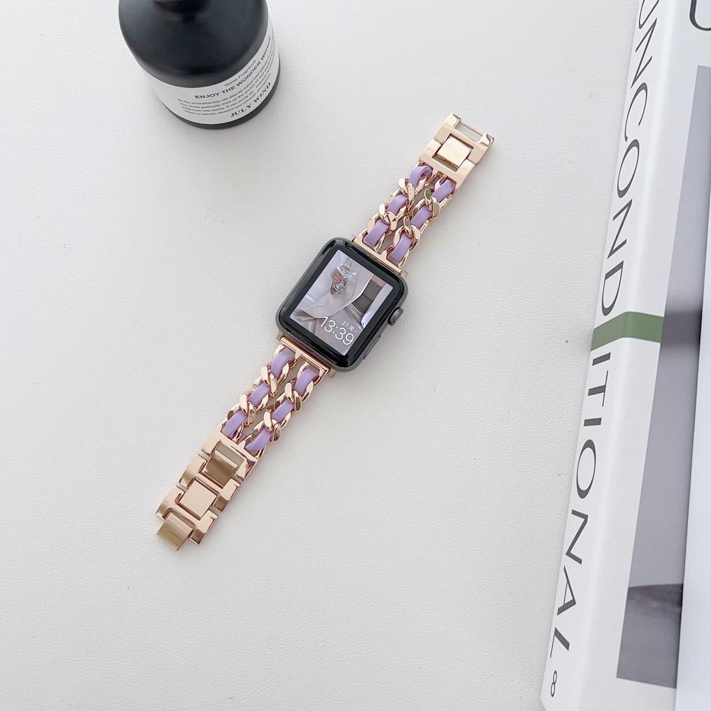 Металлический кожаный ремешок для Apple Watch 49 мм 45 мм 41 мм 44 мм 40 мм 42 мм 36 мм Женский ремешок для часов iWatch Series 10 9 8 7 6 5 4 SE