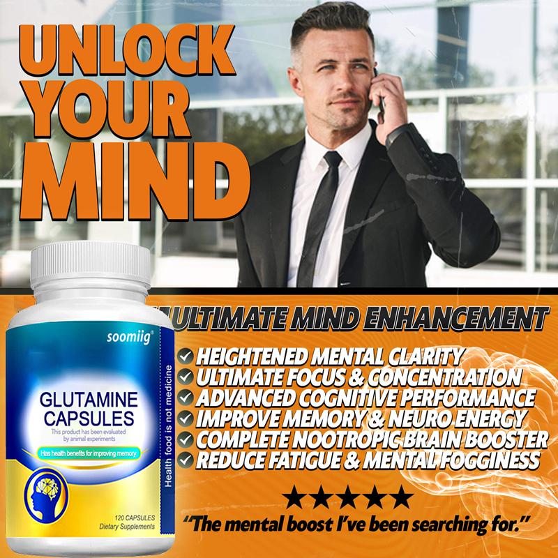 Glutamine & Vitamin Capsules: Enhance Cognitive Performance, Promote Brain Health - 120 Capsules