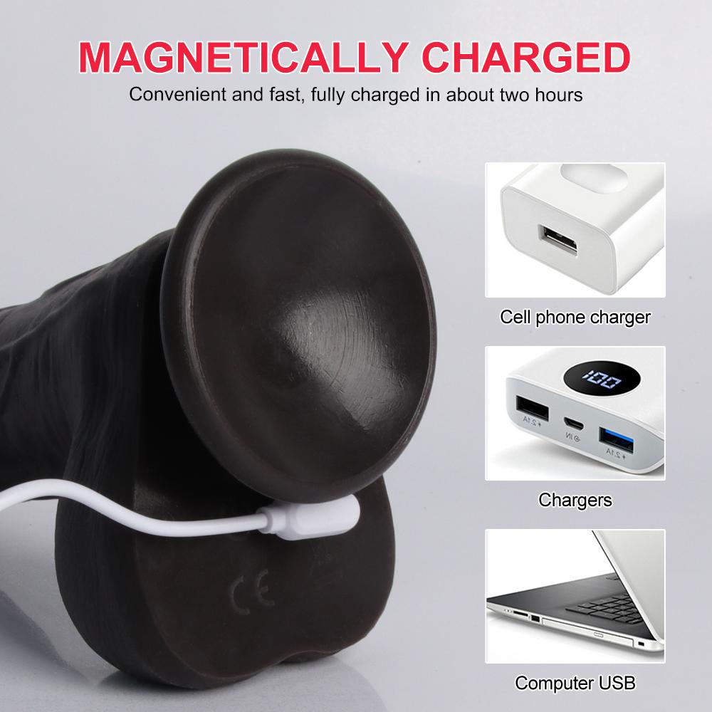 Толкающий Дик Черный Дилдо Телескопический Вибрирующий Дилдо Вибратор Нагревающий Секс-Игрушка Стимуляция Точки G Анальная Вибрация Для Женщин