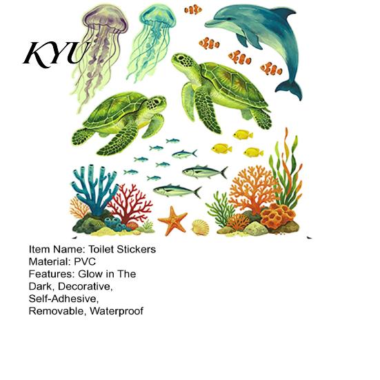 PVC Coral Wall Decorations Ocean Themed Glow in The Dark Toilet Seat Stickers, Waterproof Marine Life Decals for Underwater World Bathroom Decor,