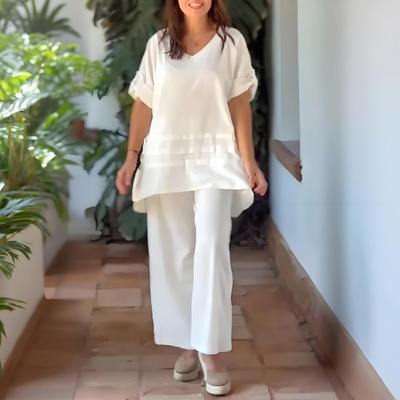 2 шт./комплект женский повседневный наряд с круглым вырезом 45720 рукав средней длины топы эластичный пояс