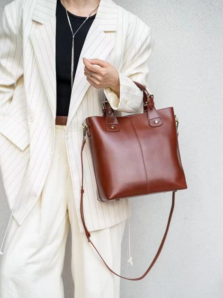 Bag Classic Basket Basket Bucket Bag Genuine Leather Large Volume Vegetable Tanned Soft Cowhide Shoulder Handbag