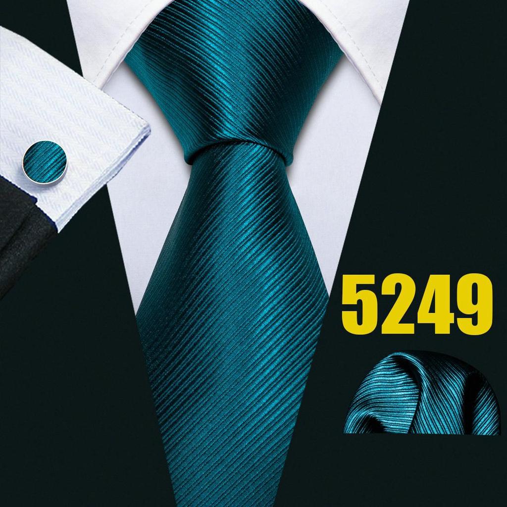 Mens Fashion Neckties Teal Silk Tie Pocket Square Cufflinks Blue&Green Formal Casual Ties