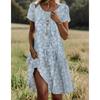 Летние платья в стиле бохо для женщин с V-образным вырезом и коротким рукавом с цветочным принтом, пляжное праздничное платье для женщин, макси-платья в стиле бохо