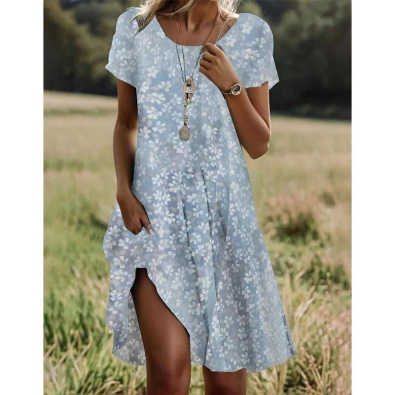 Летние платья в стиле бохо для женщин с V-образным вырезом и коротким рукавом с цветочным принтом, пляжное праздничное платье для женщин, макси-платья в стиле бохо