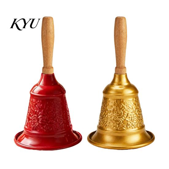 Holiday Party Decoration Vintage Hand Bell with Wooden Handle, Metal Service Call Decorative Gold for Restaurant Bar Classroom Pet Training, Christmas