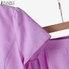 ZANZEA Women Short Sleeve Blouse and Pants Casual Two Piece Sets