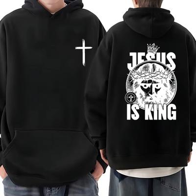 Христианское худи с принтом Jesus Is King для мужчин и женщин, хип-хоп, винтаж, с длинным рукавом, уличная мода, унисекс, флисовая повседневная толстовка