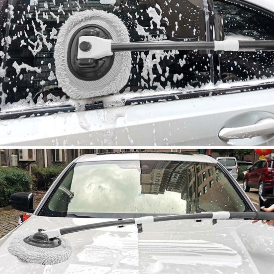 Yousheng 3-Section Telescopic Car Wash Mop Bendable Handle Car Wash Brush with Chenille & Microfiber Head Scratch-Free Cleaning Tool for Auto