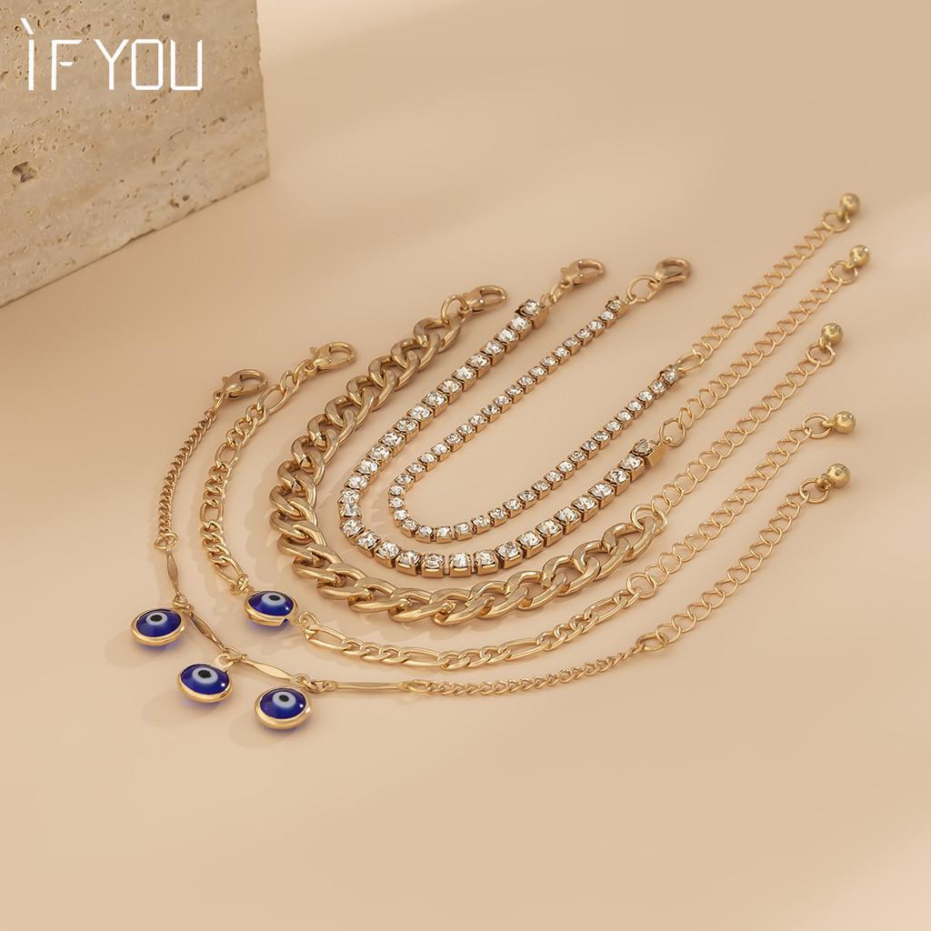 iF ME 5 шт./компл. браслет с цепочкой из циркония и золота для женщин, ювелирные изделия, аксессуары