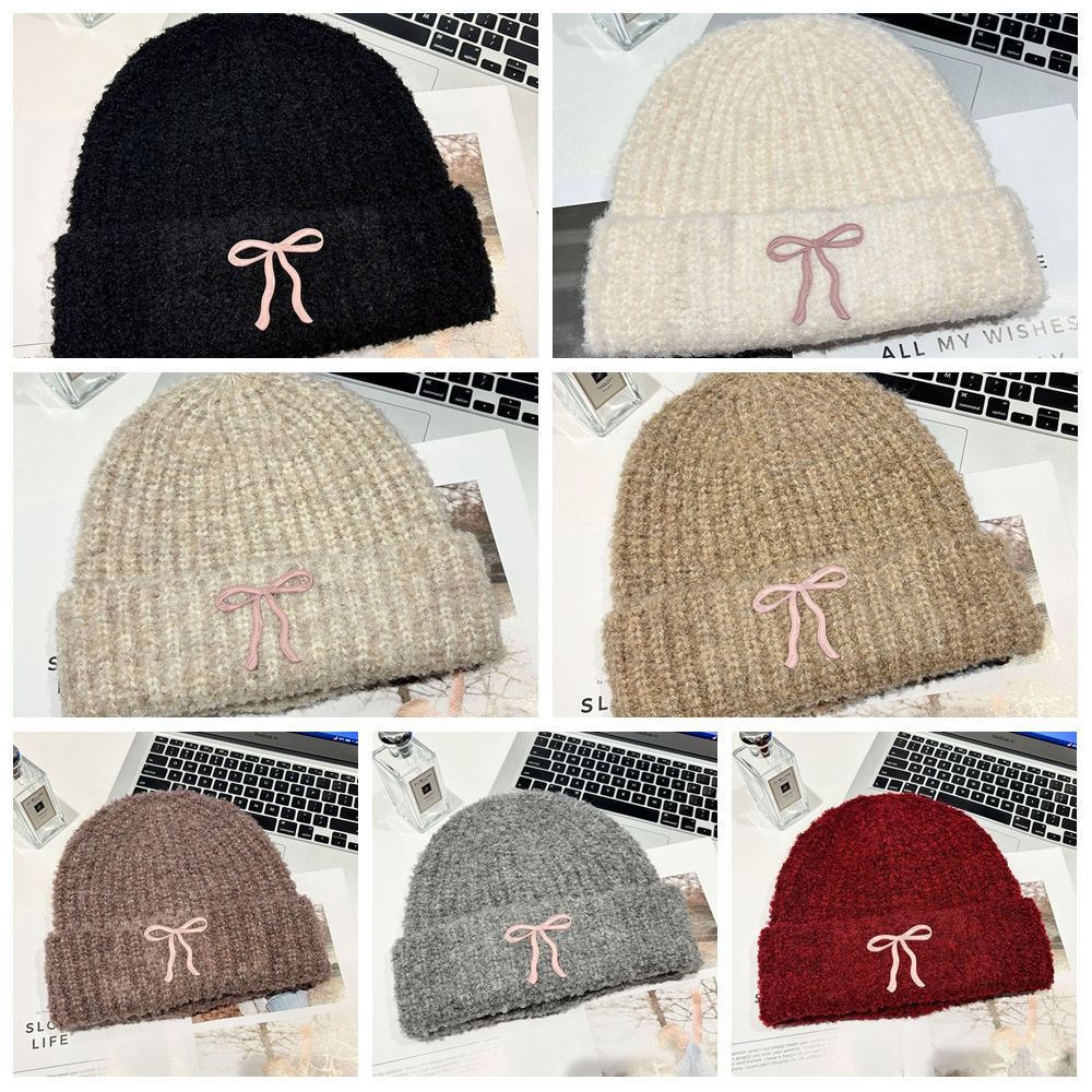 Шерстяная шапка с бантом, вязаная шапка, однотонная вязаная шапочка, милая вязаная крючком шапочка для раковины, аксессуары для одежды