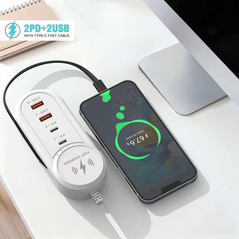 4-в-1 Зарядная станция Удлинитель USB C Быстрая зарядка Зарядное устройство для телефона Розетка для IPhone Samsung Xiaomi Huawei EU/US/UK Вилка Настенный адаптер