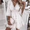 Summer Autumn Ruffle Dresses Plus Size Chic Women Cut Out Lace Dress Cover Flying Sleeves Wavy Hollow Out Elegant Dress