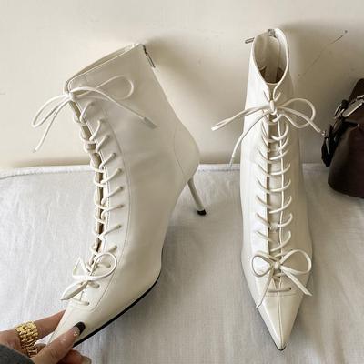 Eilyken Уличный Стиль Женские Ботильоны с Острым Носком, на Тонком Высоком Каблуке, Обувь Весна Осень, Короткие Ботильоны на Молнии