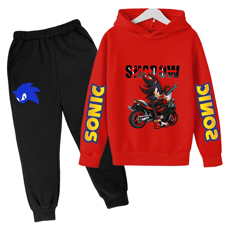 TZWY2026 Anime Sonic The Hedgehog Children's Sweater Suit Cartoon Pullover Boy Warm Sweater Hoodie+Sweatpants 2d Fashion Sportswear