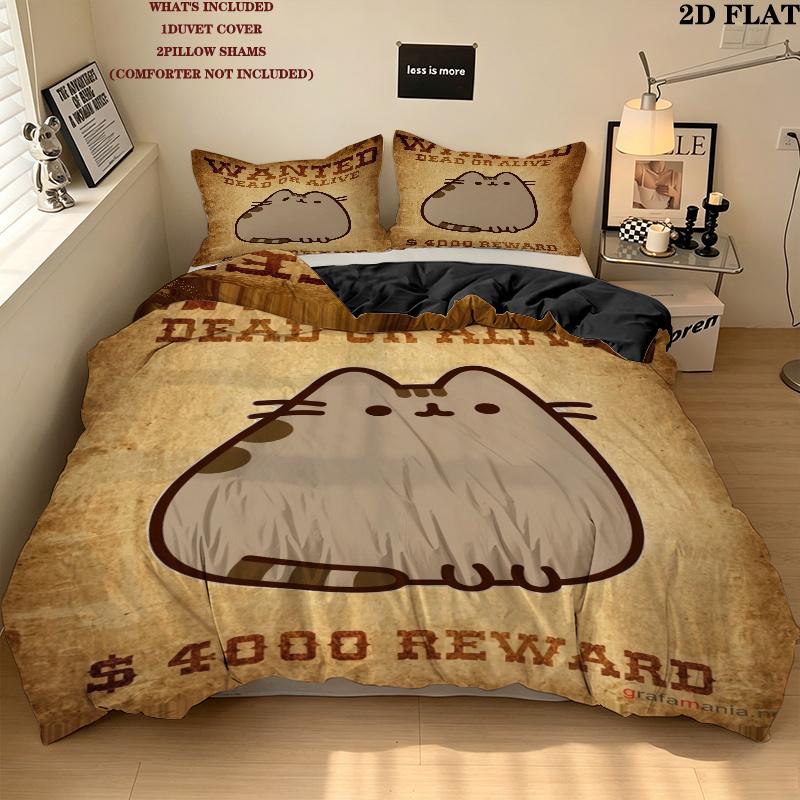 Pusheen Cat Pattern Bedding uilt Set uilt Cover Pillowcase Home Decoration Birthday Gift (1 * duvet cover + 2 * pillowcase without core)