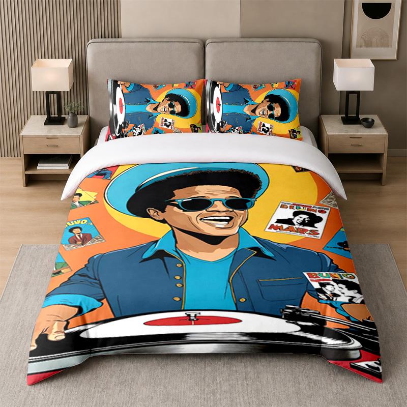 3Pcs Bed Set,Bruno Mars 1 Duvet Cover and 2 Pillowcases, Printed Bedding Decor For Guest Room