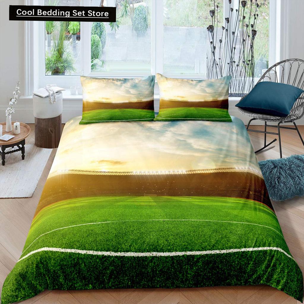 Зеленый футбольное поле King Queen пододеяльник футбольное поле одеяло покрывало мальчики мужчины спортивные игры комплект постельного белья полиэстер пододеяльник
