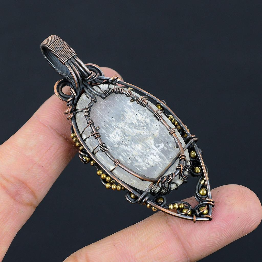 Tree Of Life Selenite Gemstone Pure Copper Wire Wrapped Handmade Pendant Jewelry