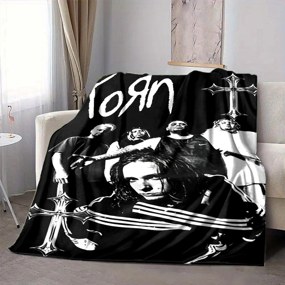 1Pc Korn Band Cross Symbol Blanket Soft And Comfortable Casual Warm Camping Travel Christmas Halloween Xmas Gift M928703