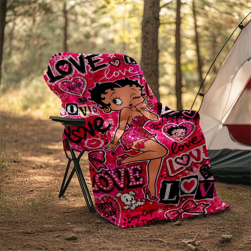 Betty Boop Love Print Flannel Blanket, Soft Warm Lightweight Throw Blanket for living Room,Sofa Bed Camping office