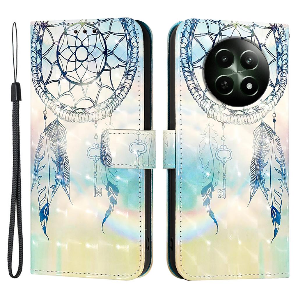 Для Realme 12 5G Кожаный чехол с печатью рисунка Кошелек Подставка Мобильная обложка с ремешком