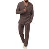 Men's Spring and Autumn 2 Piece Long Sleeve Shirt and Long Pants Set Casual Solid Stand Collar Drawstring Tracksuit