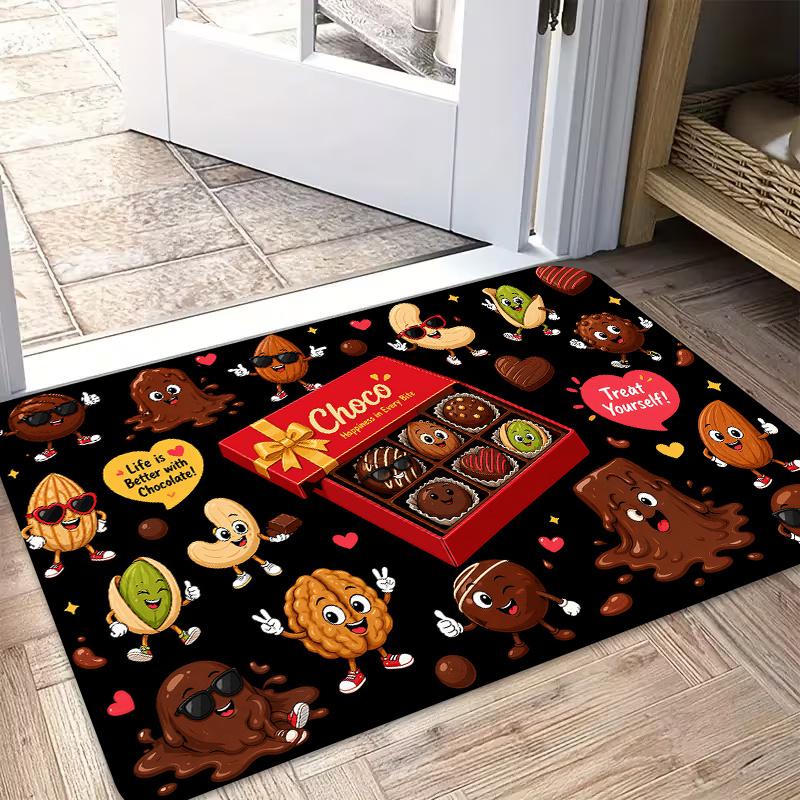 1pc, 2D Flat Printing, Cartoon Chocolate Nut Entrance Door Mat, Non-Slip Machine Washable Easy Clean Polyester Carpet, Suitable for Home And Outdoor D