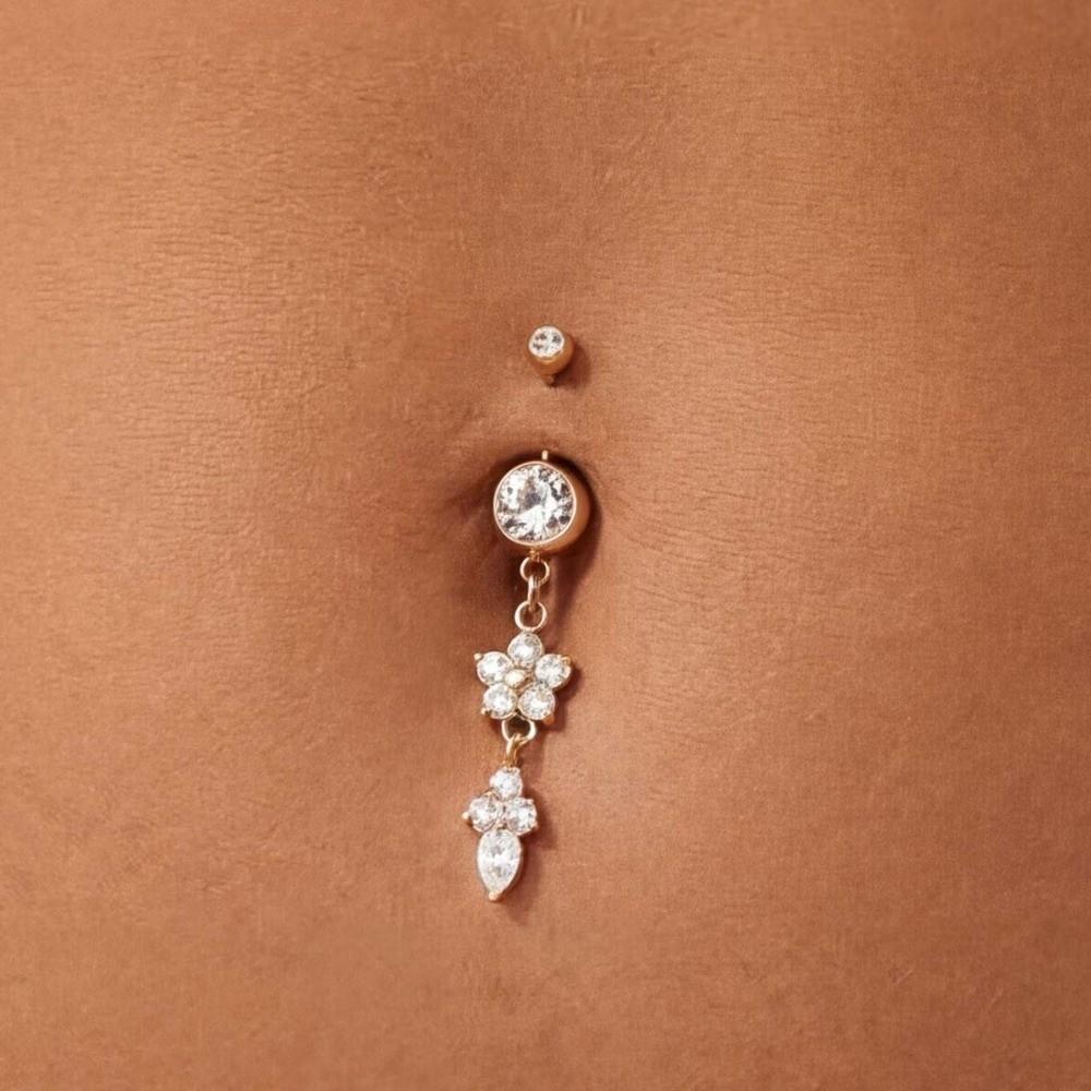 Dual Color Leaf Navel Jewelry Zinc Zinc Alloy Flower Rhinestone Belly Ring Cool Girls