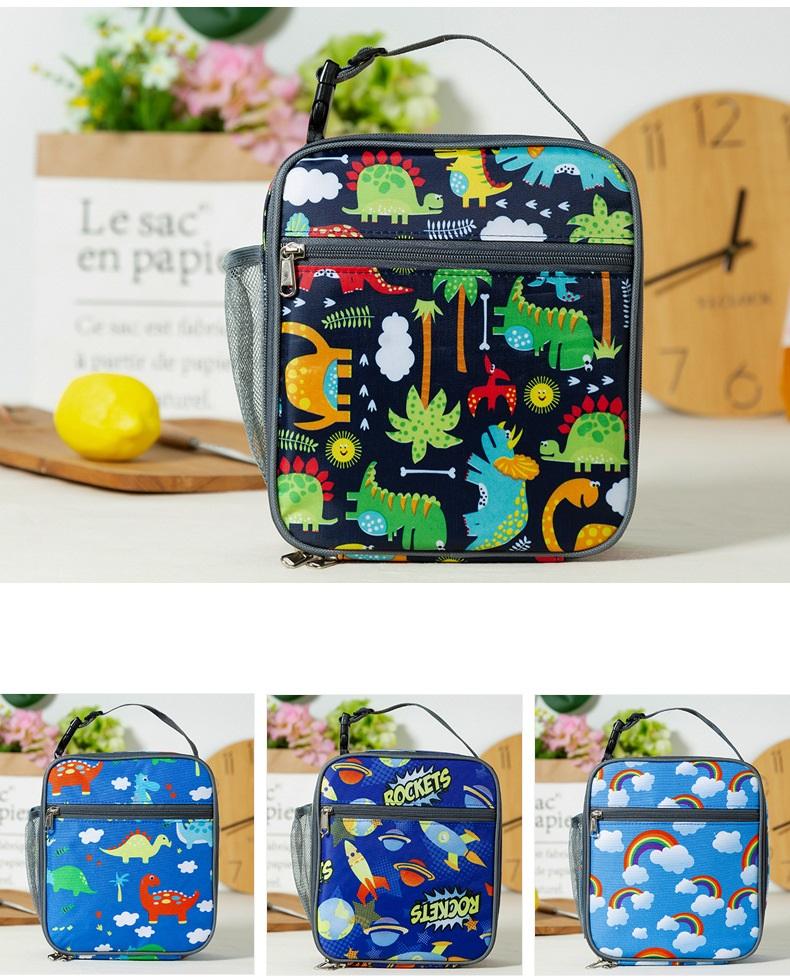 2023 New Dino Cloud Kids Lunch Bag Set Portable Polyester Refrigerated Lunch Box Ice Bag Children's Lunch Bag Fun Cartoon