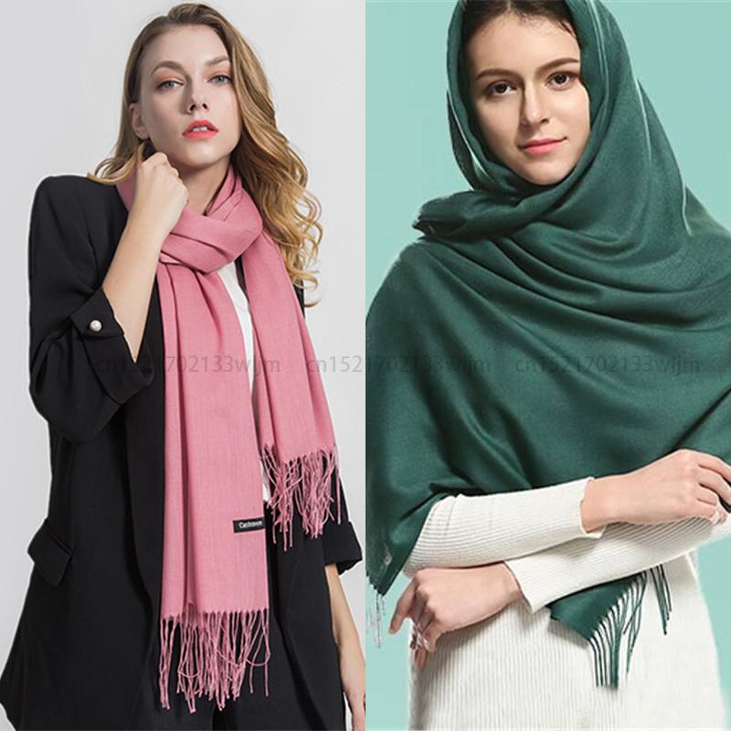 Fashion Winter Women Scarf Thin Shawls and Wraps Lady Solid Female Hijab Stoles Long Cashmere Pashmina Foulard Head Scarves
