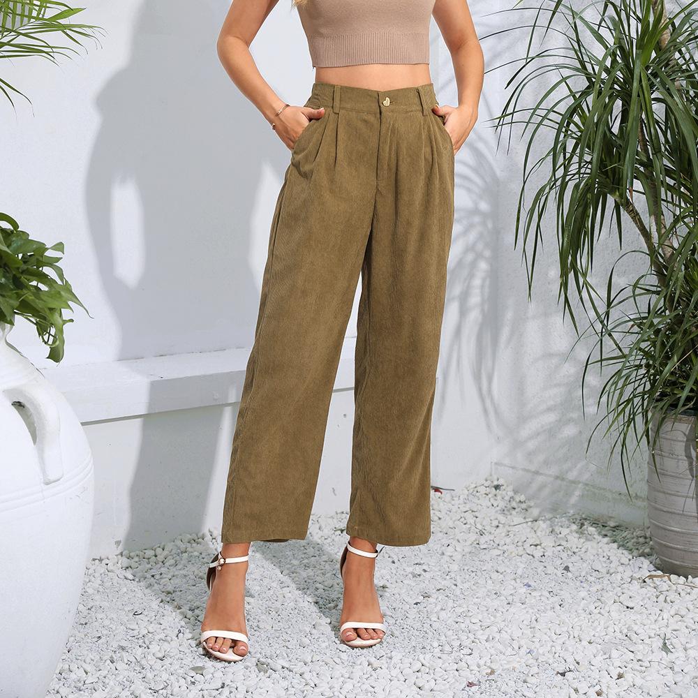Весенние и осенние женские брюки Simple Temperament с высокой талией, прямые повседневные вельветовые брюки