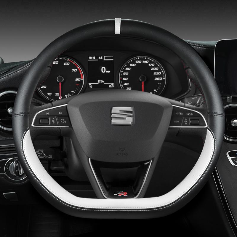 xkzh8 Microfiber Leather Car Steering Wheel Cover Non-Slip 38cm For Seat Tarraco Arona Ateca Ibiza Toledo Mii Leon Arosa Exeo ST FR