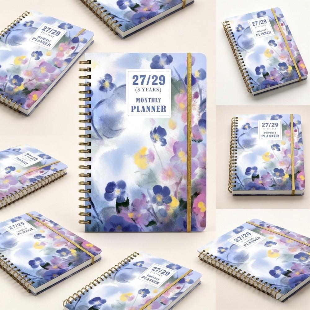 Flower Theme Cover 2027-2029 Monthly Calendar Spiral Bound Multi-Year Agenda Notepad Daily Diary