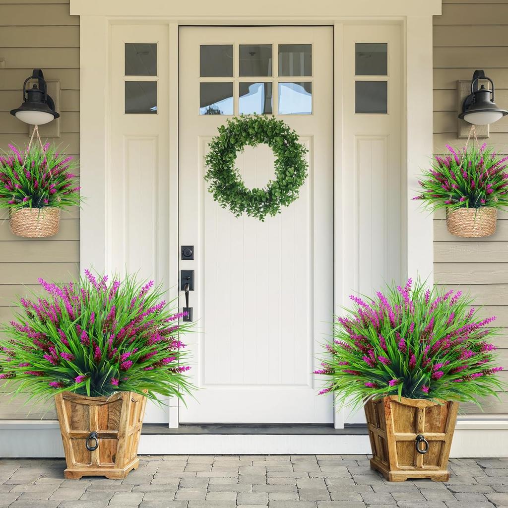 1 пучок искусственных растений для улицы, искусственные цветы лаванды, искусственная обезьянья трава, устойчивый к УФ-лучам пластик, зеленые растения для сада, дома, крыльца, окна, патио