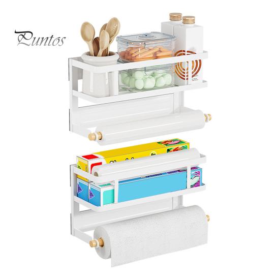 Магнитная стойка для хранения с держателем для бумажных полотенец, большая вместимость, простая установка, полка для специй на холодильник, кухонный органайзер с держателем для рулонов полотенец