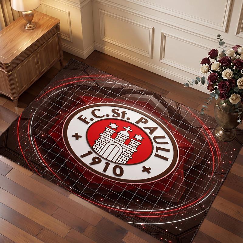 FC St. Pauli Football Print Crystal Velvet Rug, Comfortable Water Absorbent Non Slip Indoor Floor Carpet