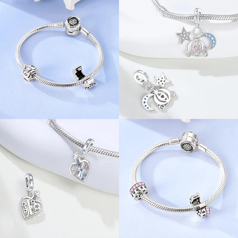 Pink Zircon Heart Colorful Unicorn Blue Moon Copper Charm Beads Fit Bracelet Jewelry Diy Women Accessory Gift