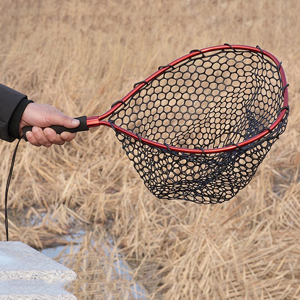 Aluminum Alloy Fishing Landing Net Trout Net Soft Rubber Mesh Fly Fishing Net with Carabiner Fishing Gifts for Men