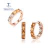 2023 New Classic Design Natural Gems Citrine Sky Blue Topaz Ring Earrings Women's Fine Jewelry Set 925 Sterling Silver Anniversary Gift