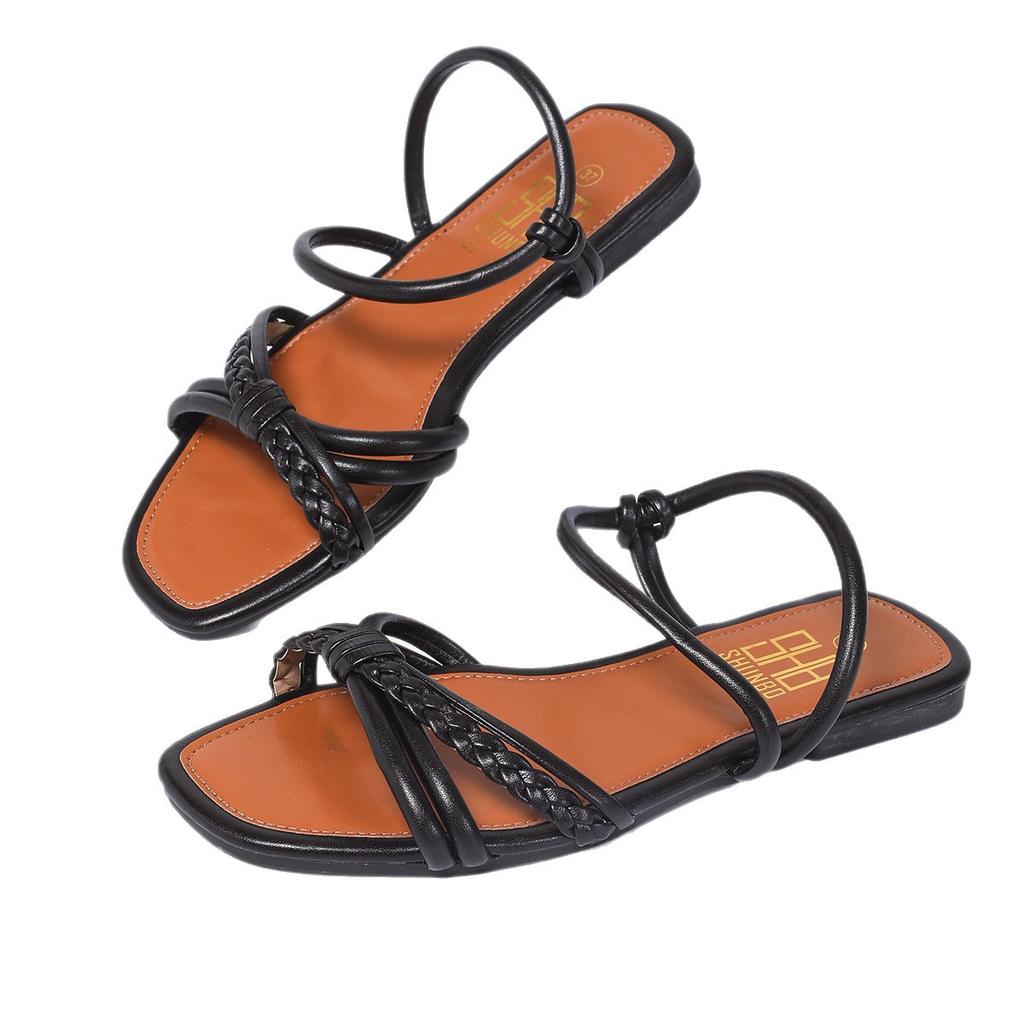 Модная обувь для женщин 2025 Лето Новые женские плоские сандалии на подошве Римские сандалии с ремешками с нескользящей резиновой подошвой Женские повседневные сандалии