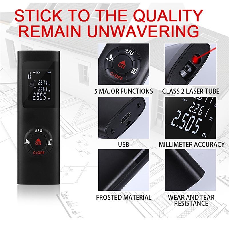 Электронный портативный лазерный дальномер 40 м, мини-лазерный дальномер, лазерная лента, IP54, водонепроницаемый ЖК-дисплей с подсветкой