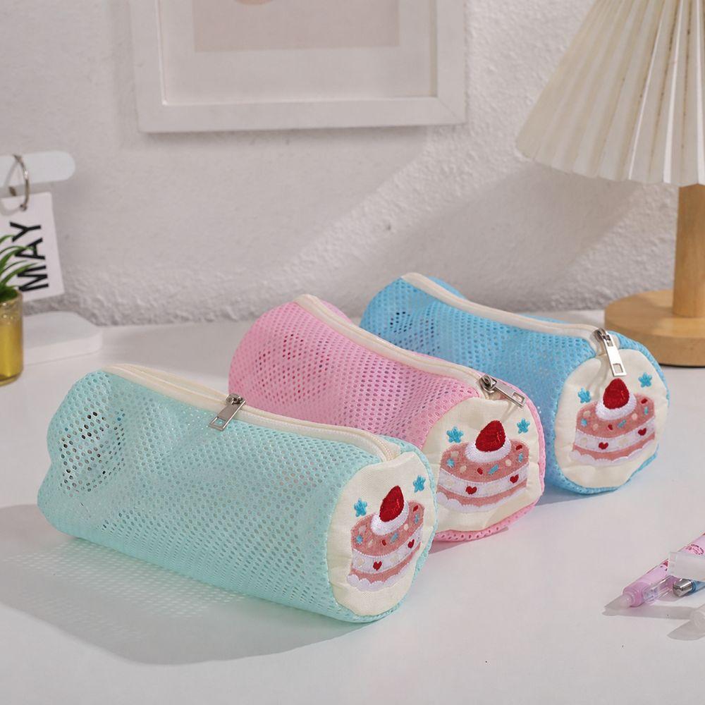 Cake Embroidery Pencil Case Mesh Stationery Bag Korean Style Pencil Pouch  Gift