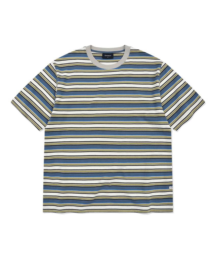 COVERNAT Multi-Stripe Crop T-Shirt Dusty Blue