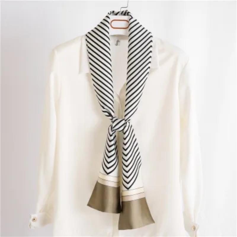 Хиджаб Натуральный Длинный Шелк Женский Принт Элегантные Шейные Платки Лента для Волос Головная Повязка Завязка Украшение Ручки Сумки Фуляр Воротник Косынка