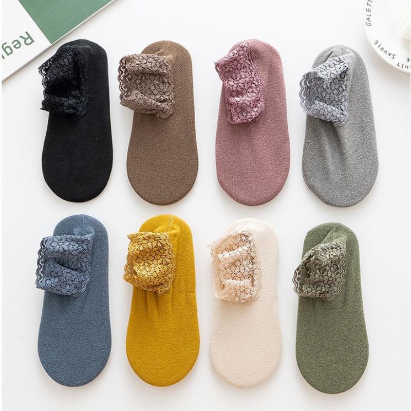 Lace Ankle Socks Non-slip Floor Socks Women's Autumn Winter Thickened Warm Fleece Socks