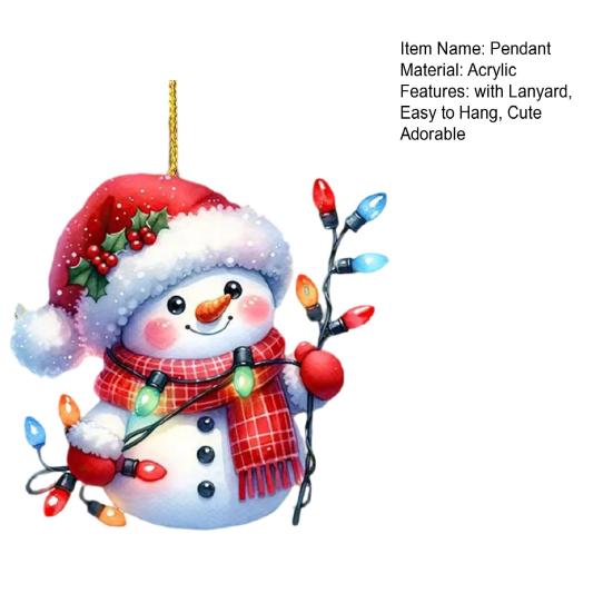 Snowman Pendant Christmas Tree Ornament with Lanyard Easy To Hang Adorable Acrylic Flat Car Interior Decoration Pendant